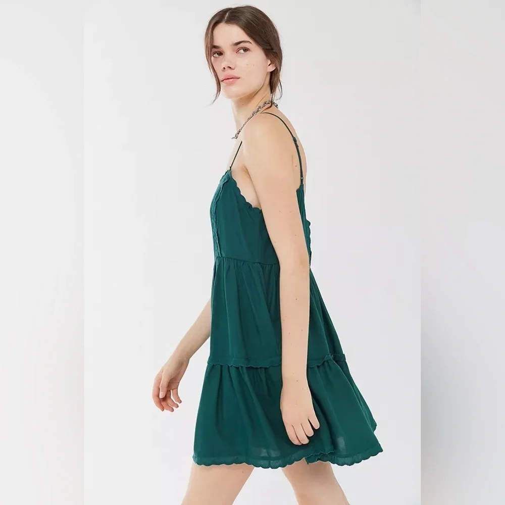 UO Hanna Rayon Scallop Babydoll mini dress